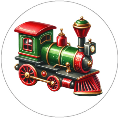 Colorful toy train engine on a white background