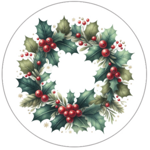 Decorative Christmas wreath with holly leaves and berries on a white background