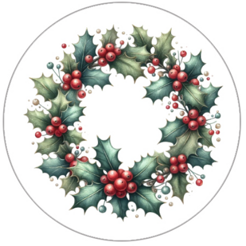 Decorative Christmas wreath with holly leaves and berries on a white background
