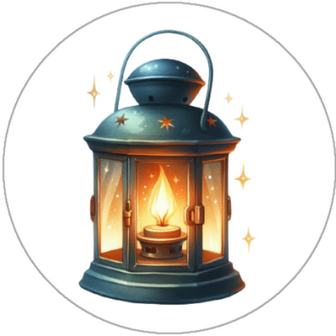 Decorative lantern with a glowing interior on a white background