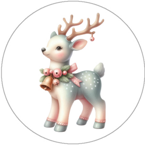 Illustration of a cute deer with a bell and flowers on a white background