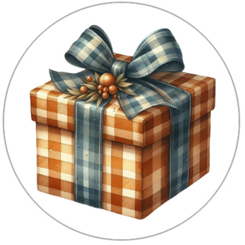 Plaid gift box with a decorative bow on a white background