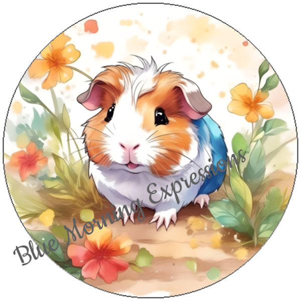 Handmade sticker guinea pig with flowers