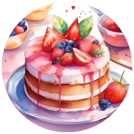 Handmade stickers featuring strawberry cake