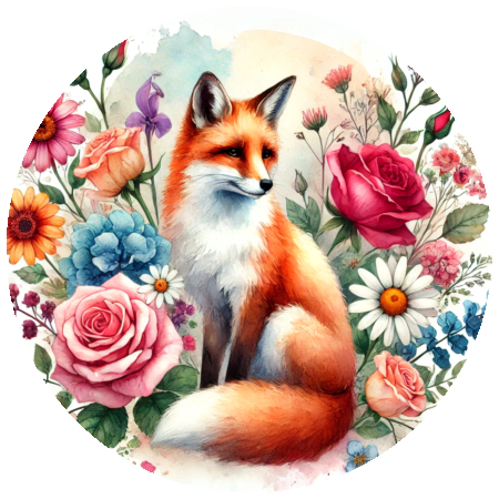 Handmade stickers with fox and roses for envelopes, planners, journals and scrapbooks.