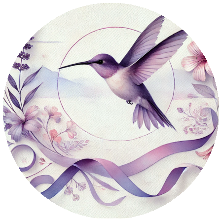 Handmade stickers with a purple hummingbird