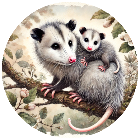 Handmade stickers with a possum on them