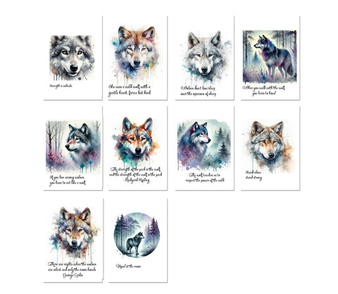 Handmade wolf note cards