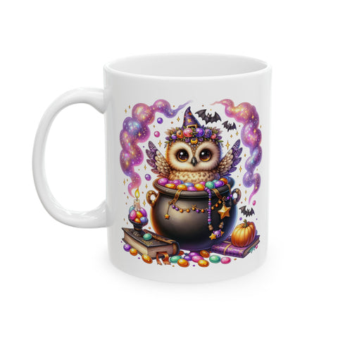 Owl Witchy Mug, Halloween Coffee Cup, Cute Ceramic Halloween Gift, Fun Owl Cup,