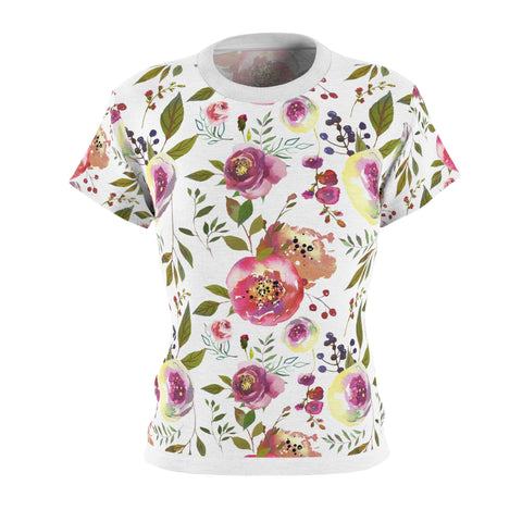 Tea Rose Women's Cut & Sew Tee (AOP) Pink Flower Shirt for Women