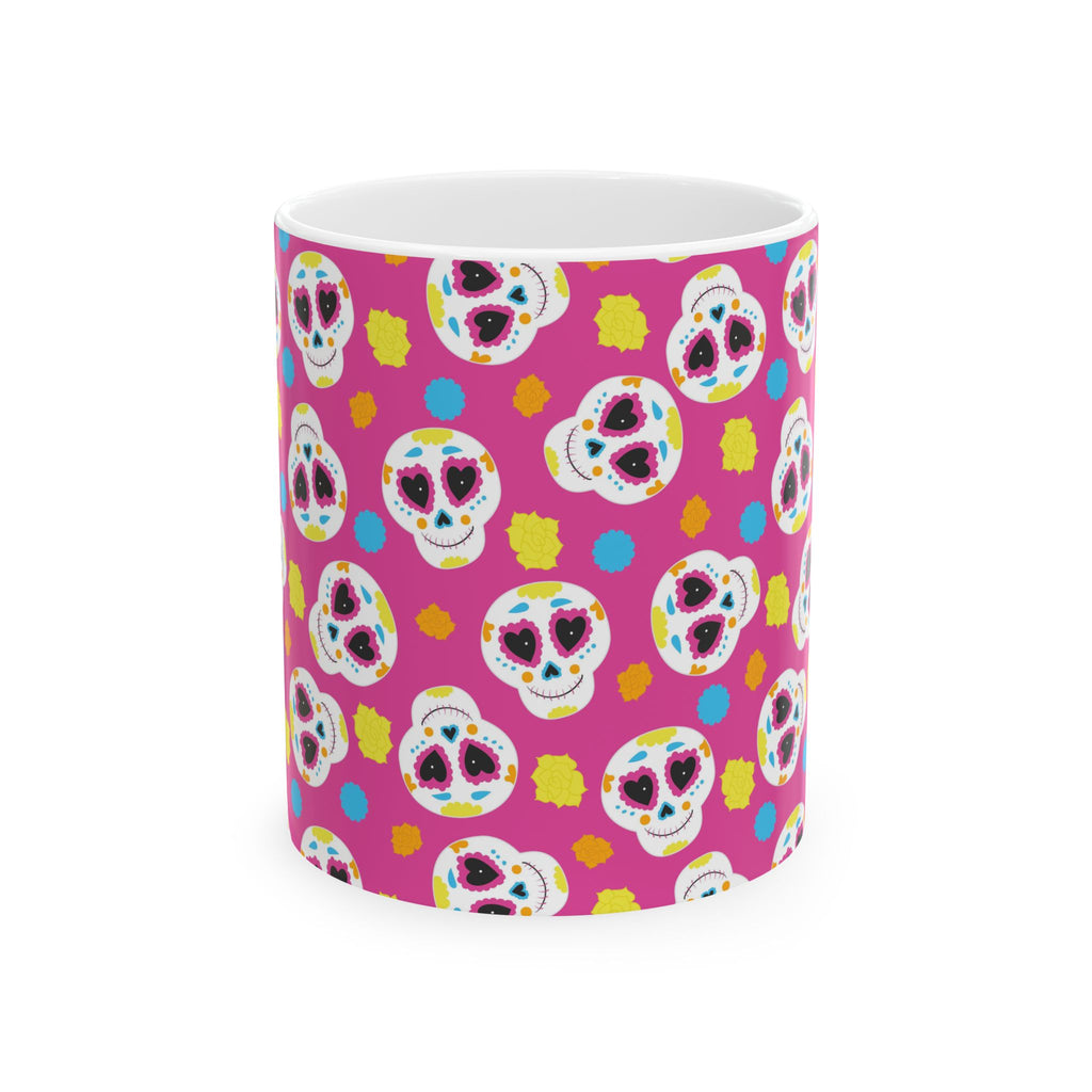 Pink Sugar Skull Day of the Dead White Ceramic Mug