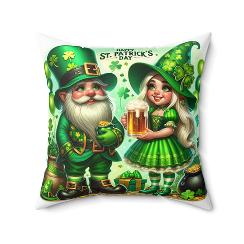 Gifts for Gardeners St Patrick's Day Gnome Spun Polyester Square Pillow with Insert