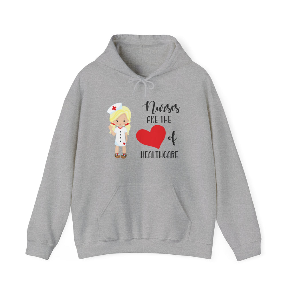 Blonde Nurse Hoodie Sweatshirt Heart of Healthcare, Nurse Hooded Sweatshirt