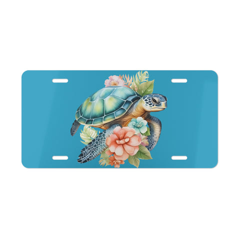 Front License Plate Ocean Turtle Sea Flowers Tropical Teal Vanity Tag Decor Car