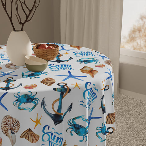 Summer Beach Seashells Anchor Pattern Tablecloth Décor