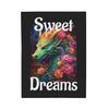 Colorful dragon illustration with flowers and 'Sweet Dreams' text on a black background