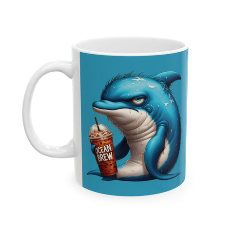 Grumpy Dolphin Coffee Mug – Funny Ocean Animal Cup | Ocean Brew Iced Coffee Gift