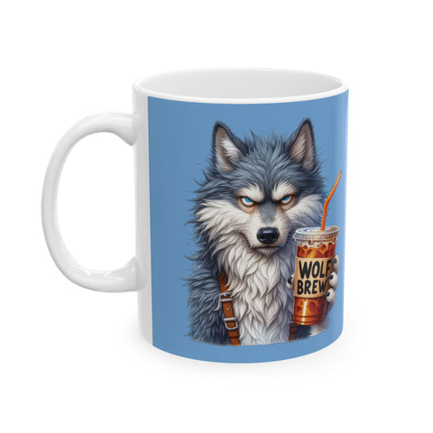 Grumpy Wolf Coffee Mug Funny Wild Animal Cup | Wolf Brew Iced Coffee Lover Gift