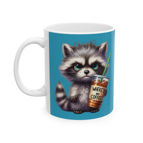 Grumpy Raccoon Coffee Mug – Funny Cute Animal Cup | Where’s My Coffee Iced Gift