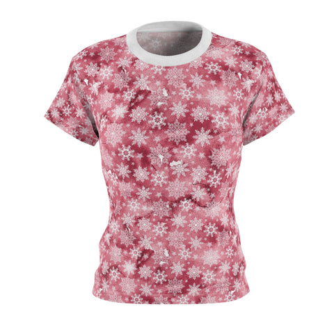 Pink Snowflakes Women's Cut & Sew Tee (AOP) Casual Shirt for Women