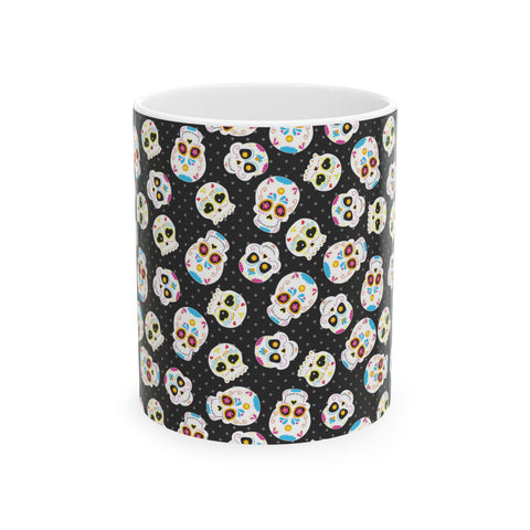 Black Sugar Skull Day of the Dead White Ceramic Mug