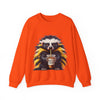 Orange sweatshirt with a raccoon graphic holding a 'Need Coffee' cup on a white background