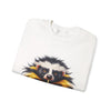 White sweatshirt with a skunk graphic on a white background