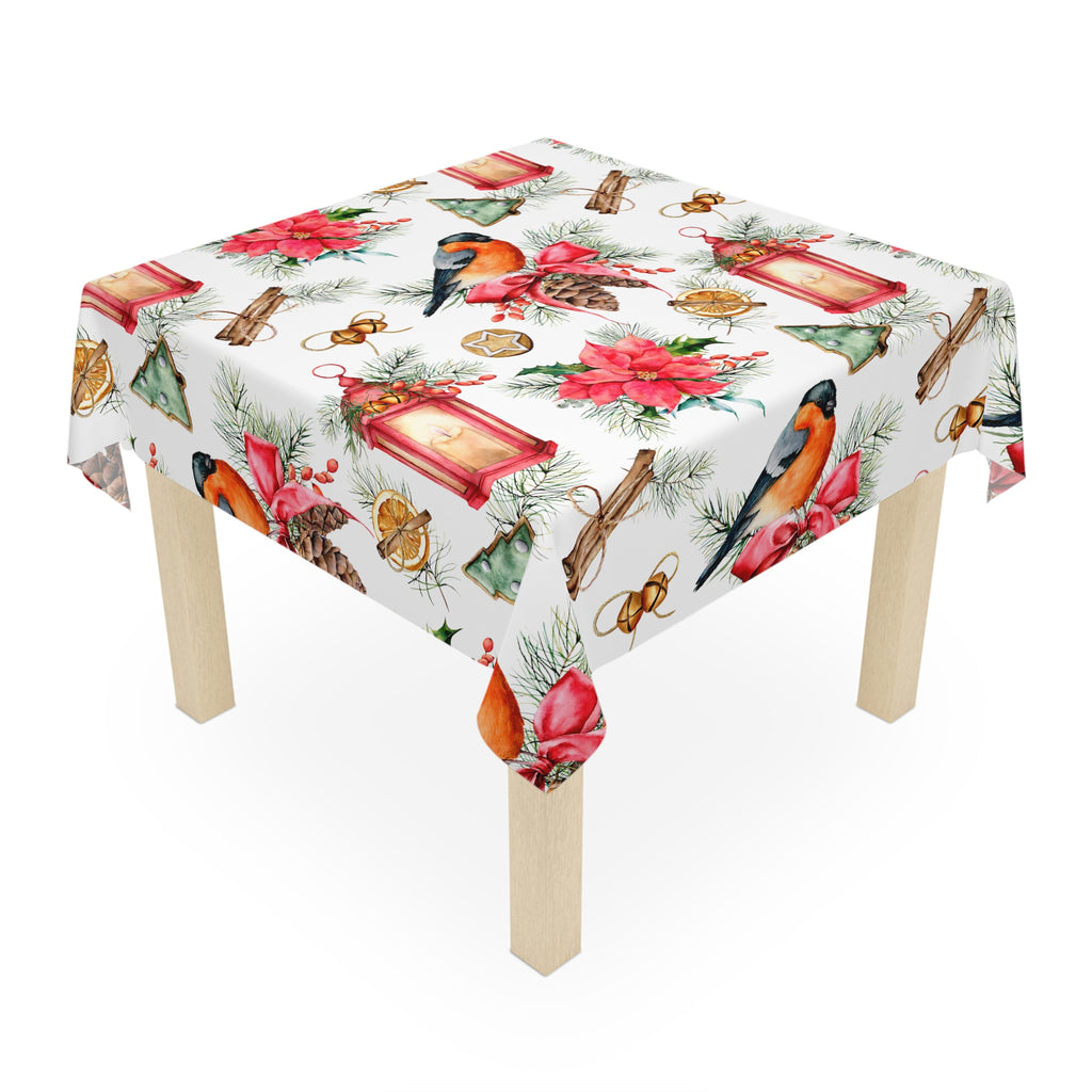 Christmas Bird Poinsettia Pattern Tablecloth Holiday Décor