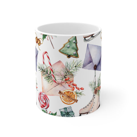 Savor Christmas with Watercolor Skates & Cookies Mug 2 Sizes Durable