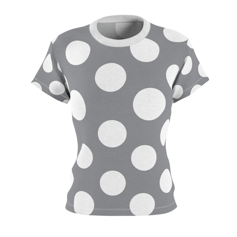 Grey White Polka Dot Women's Cut & Sew Tee T-shirt 