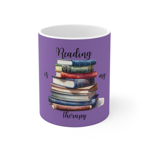 Reading is my Therapy Purple Ceramic Coffee Mug Library Books