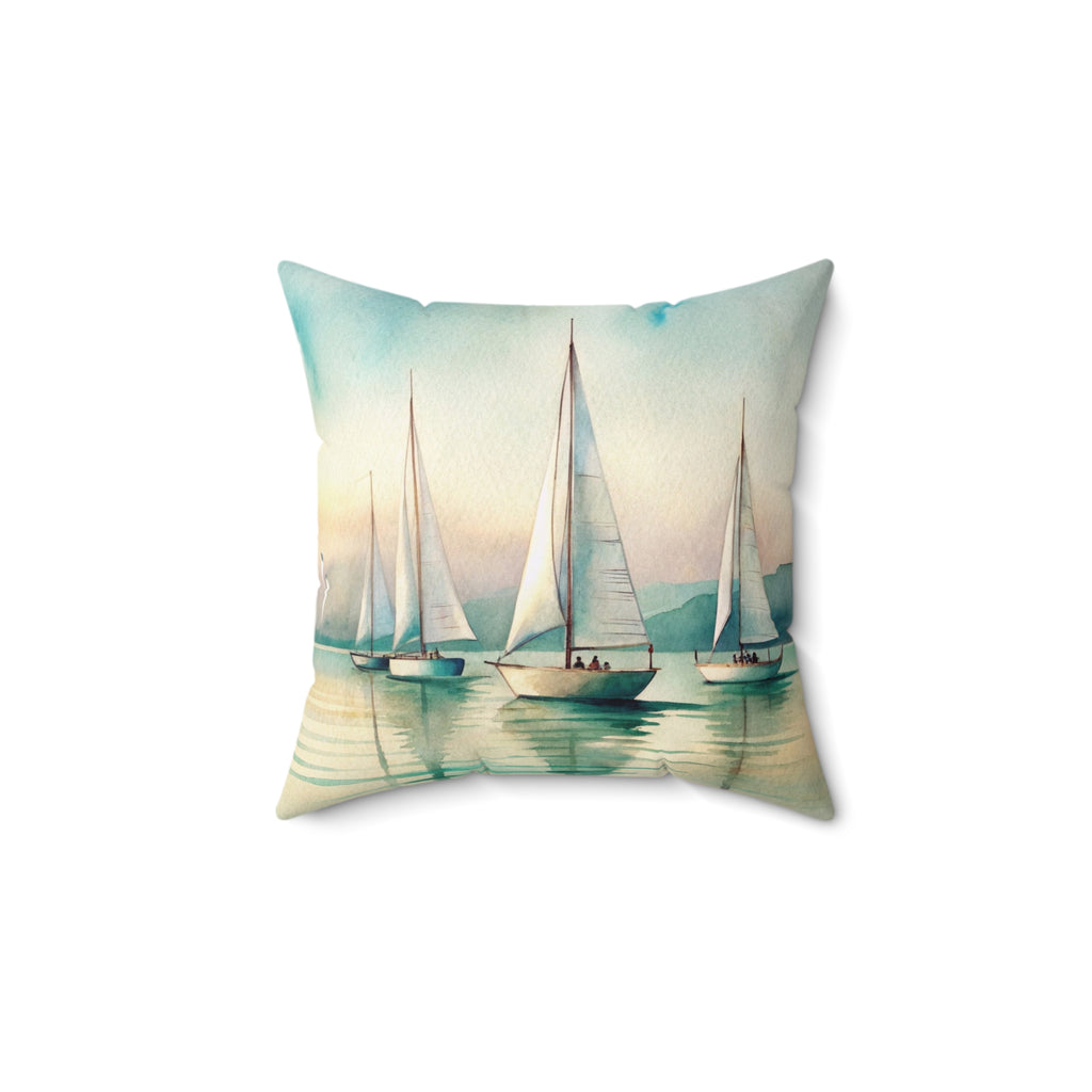Nautical Throw Pillow, Sailboat Print, Coastal Home Decor, Beach House Accent,