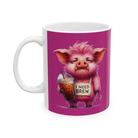 Grumpy Pig Coffee Mug Funny Cute Farm Animal Cup | I Need Brew Iced Coffee Gift