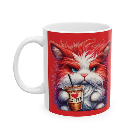 Grumpy Cat Mug, Funny Pet Lover Gift, Red Cat Lady Coffee Cup, Grouchy Cat Mug,