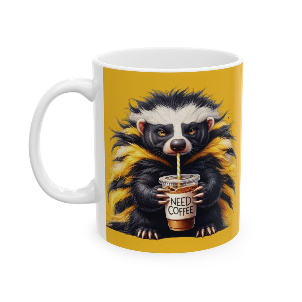 Grumpy Badger Coffee Mug – Funny Woodland Animal Cup | Need Coffee Morning Gift