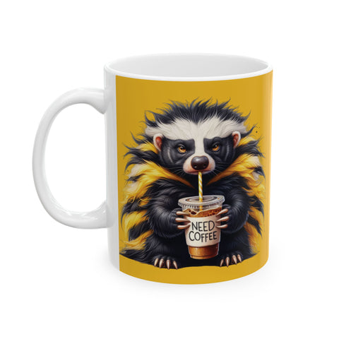 Grumpy Badger Coffee Mug – Funny Woodland Animal Cup | Need Coffee Morning Gift