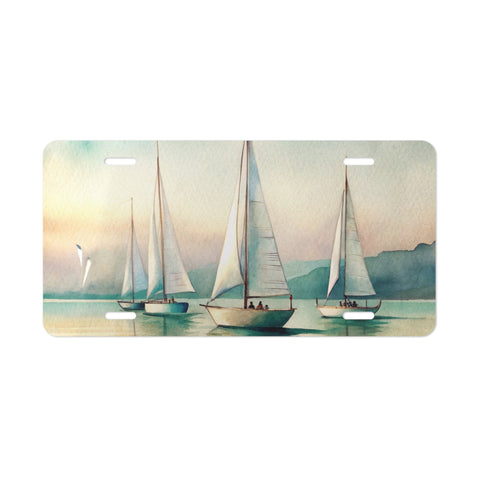 License plate with sailboat design on a white background