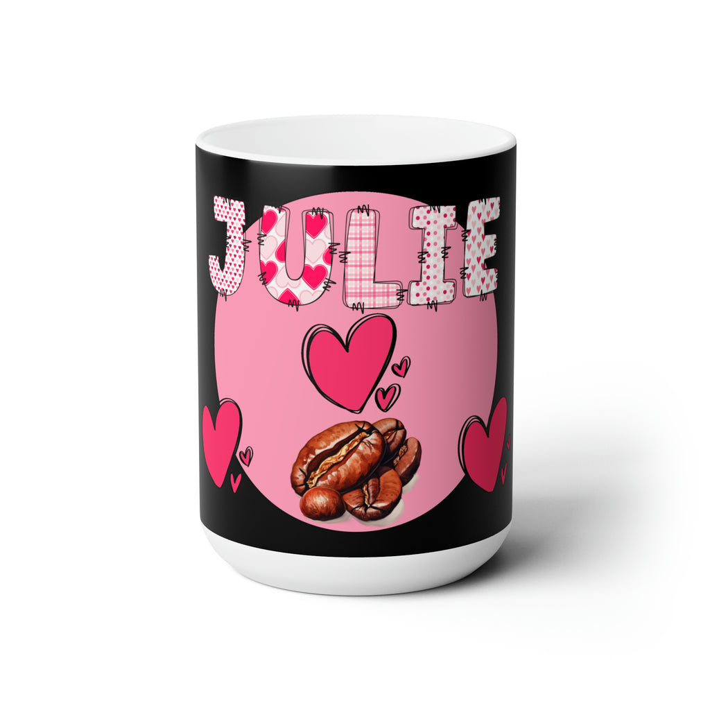 Gifts for Coffee Lovers Personalized Ceramic Mug 15oz with Hearts and Coffee Beans