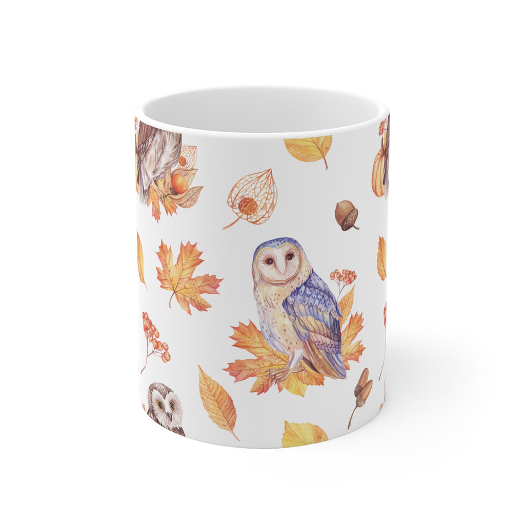 Autumn Owls Fall Leaves Coffee Mug 2-Sizes 11oz/15oz Dishwasher Microwave Safe