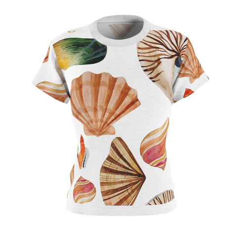 Seashells Women's Cut & Sew Tee (AOP) Beach Tropical Shirt for Women