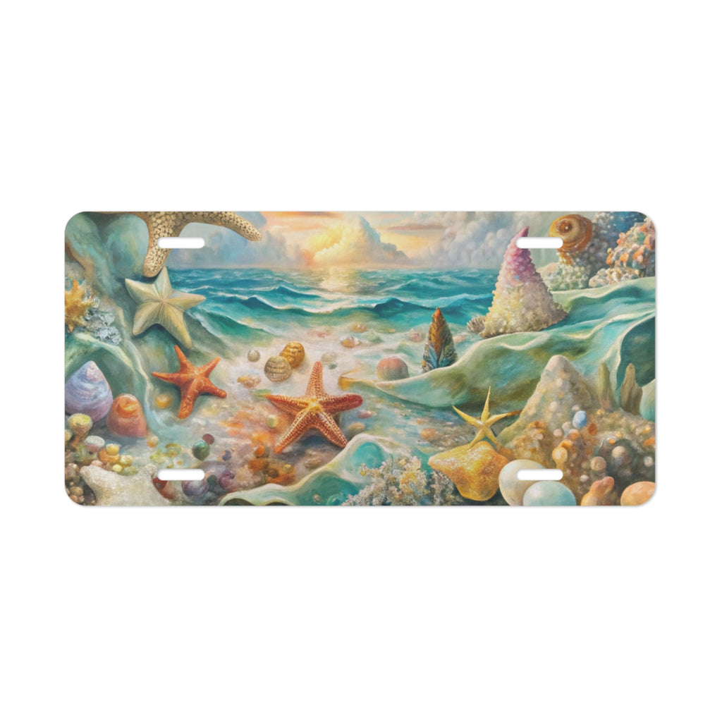 Starfish Seashell Ocean Front License Plate – Beach Sunset Coastal Tag