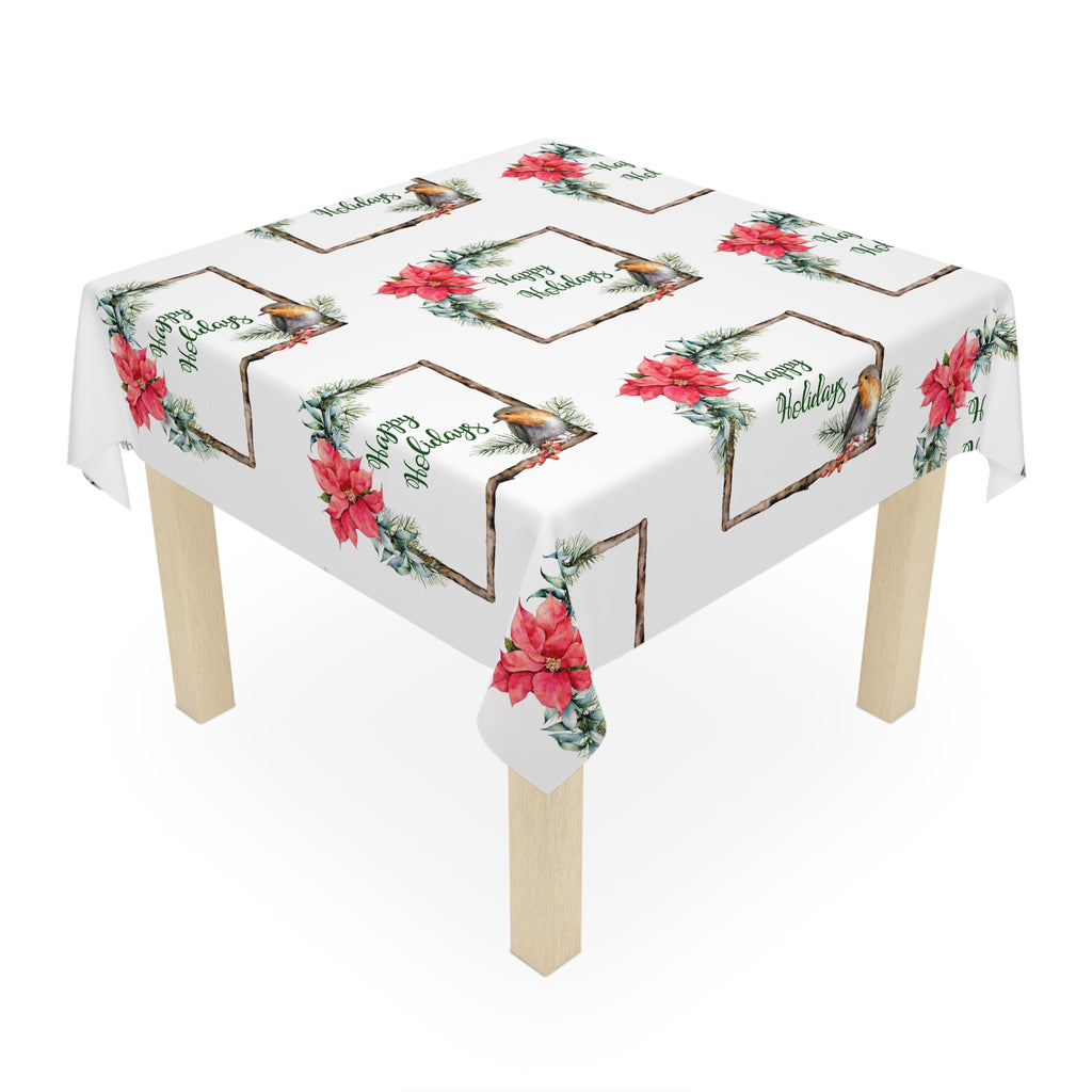 Christmas Happy Holidays Tablecloth Home Décor Poinsettias 