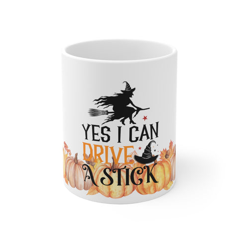 I Can Drive a Stick Witch Halloween Pumpkins Ceramic Coffee Mug