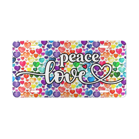 Colorful Peace Love Vanity Plate, Personalized Car Accessory, Rainbow Hearts