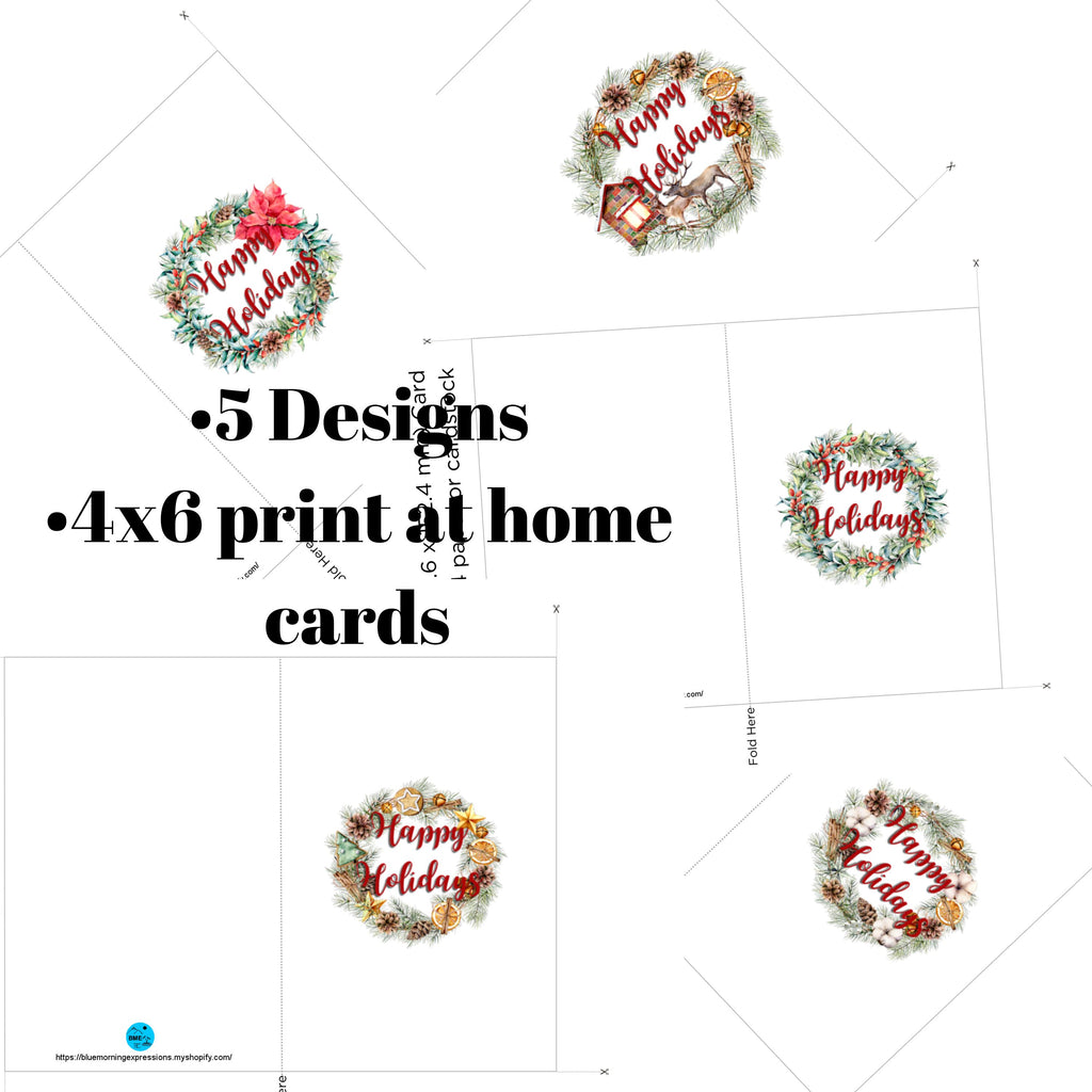 5 Print at Home Holiday Printable Greeting Cards Notecards Digital Download