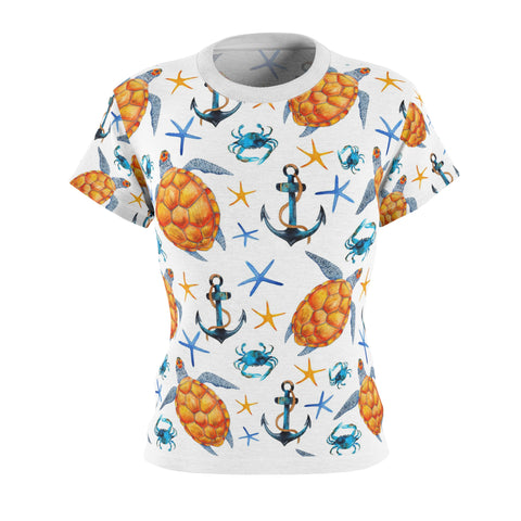 Sea Turtle Women's Cut & Sew Tee (AOP) Beach Theme Tropical Shirt