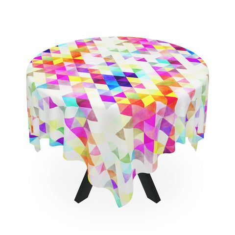 Bright Colorful Geometric Pattern Pink Yellow White Tablecloth Décor