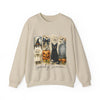 Beige sweatshirt with Halloween-themed design featuring a black cat, pumpkin, and ghost.