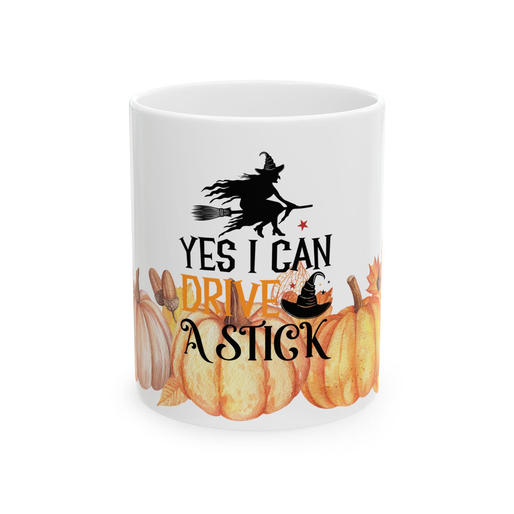 I Can Drive a Stick Witch Halloween Pumpkins Ceramic Coffee Mug