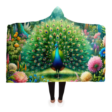 Gifts for Garden Lovers Peacock and Flower Hooded Blanket 4 Sizes 2 Lining Choices